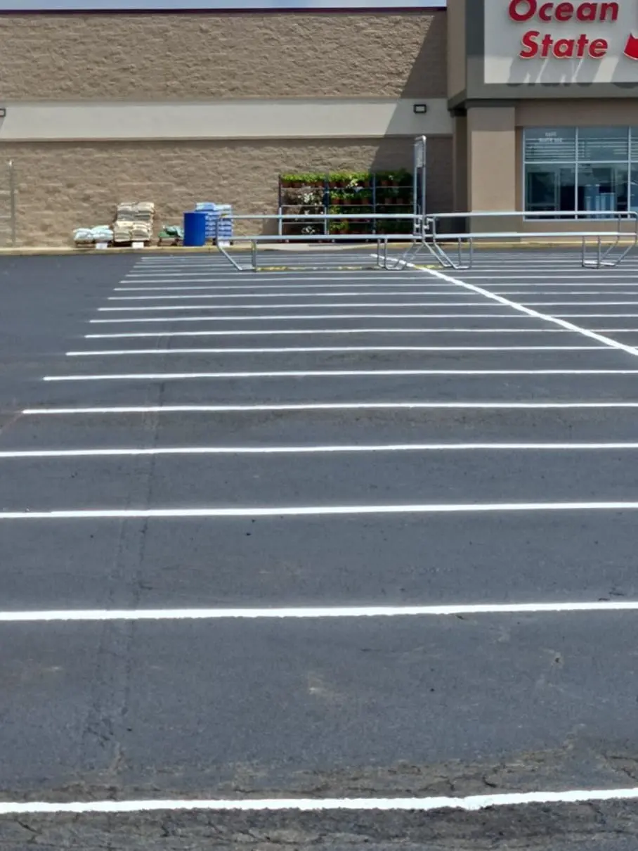 Sealcoated and freshly striped parking lot at Ocean State Job Lot